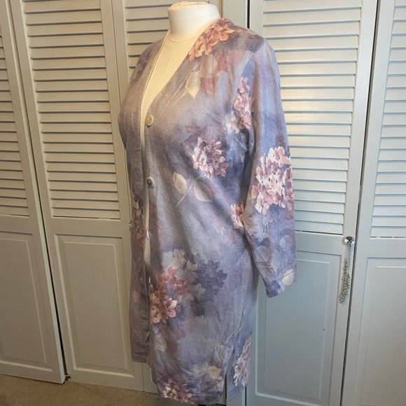 GABRIELLA T. ITALIAN MERINO WOOL BLEND LONG LINE CARDIGAN - Picture 1 of 7